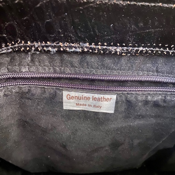 Vintage Faux Croc Handbag Gold Ring Handles - Picture 5 of 9